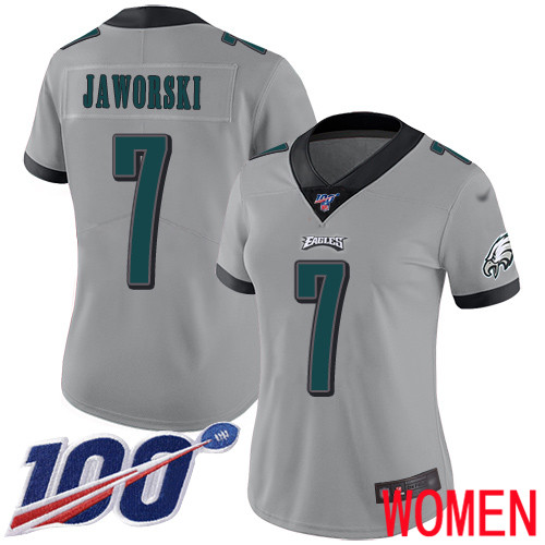 Women Philadelphia Eagles #7 Ron Jaworski Limited Silver Inverted Legend NFL Jersey 100th Season Football
